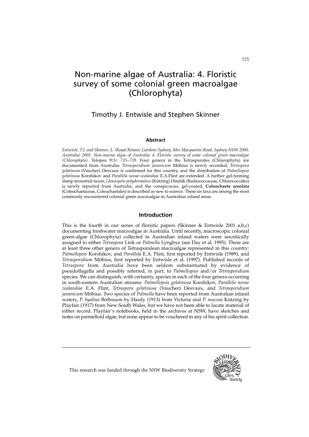 Non-Marine Algae of Australia: 4