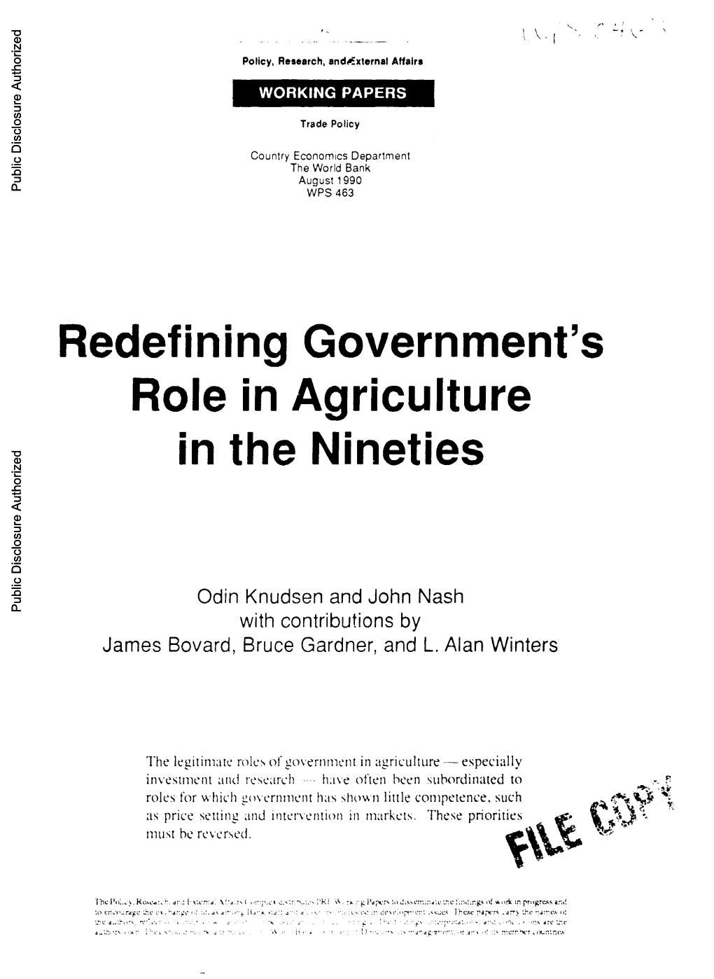 Redefining Government's Role in Agriculture in the Nineties