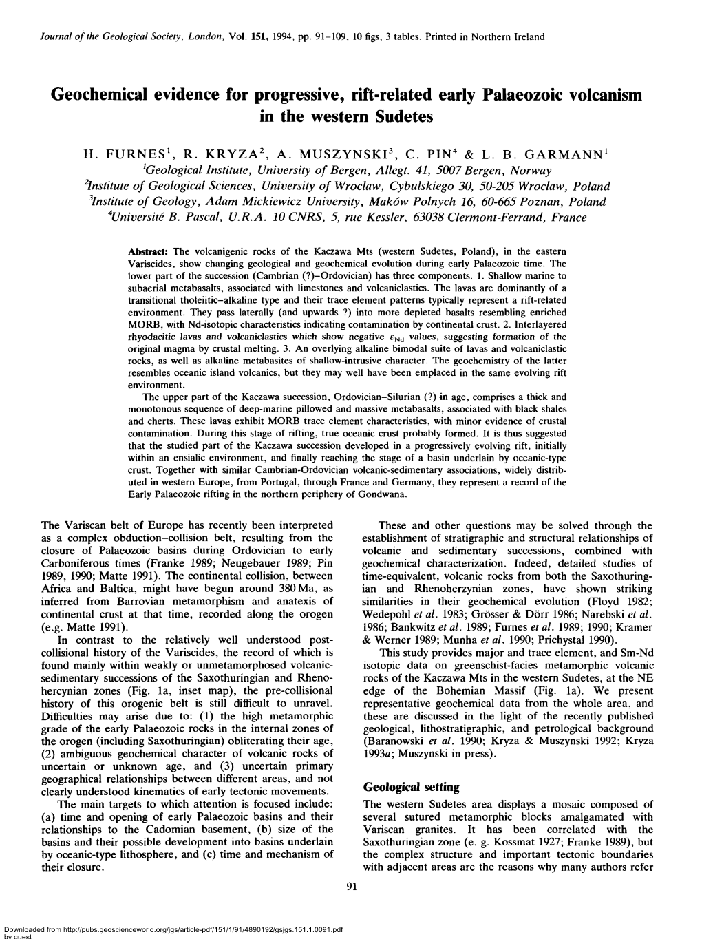 Geochemical Evidence for Progressive, Rift-Related Early Palaeozoic Volcanism in the Western Sudetes