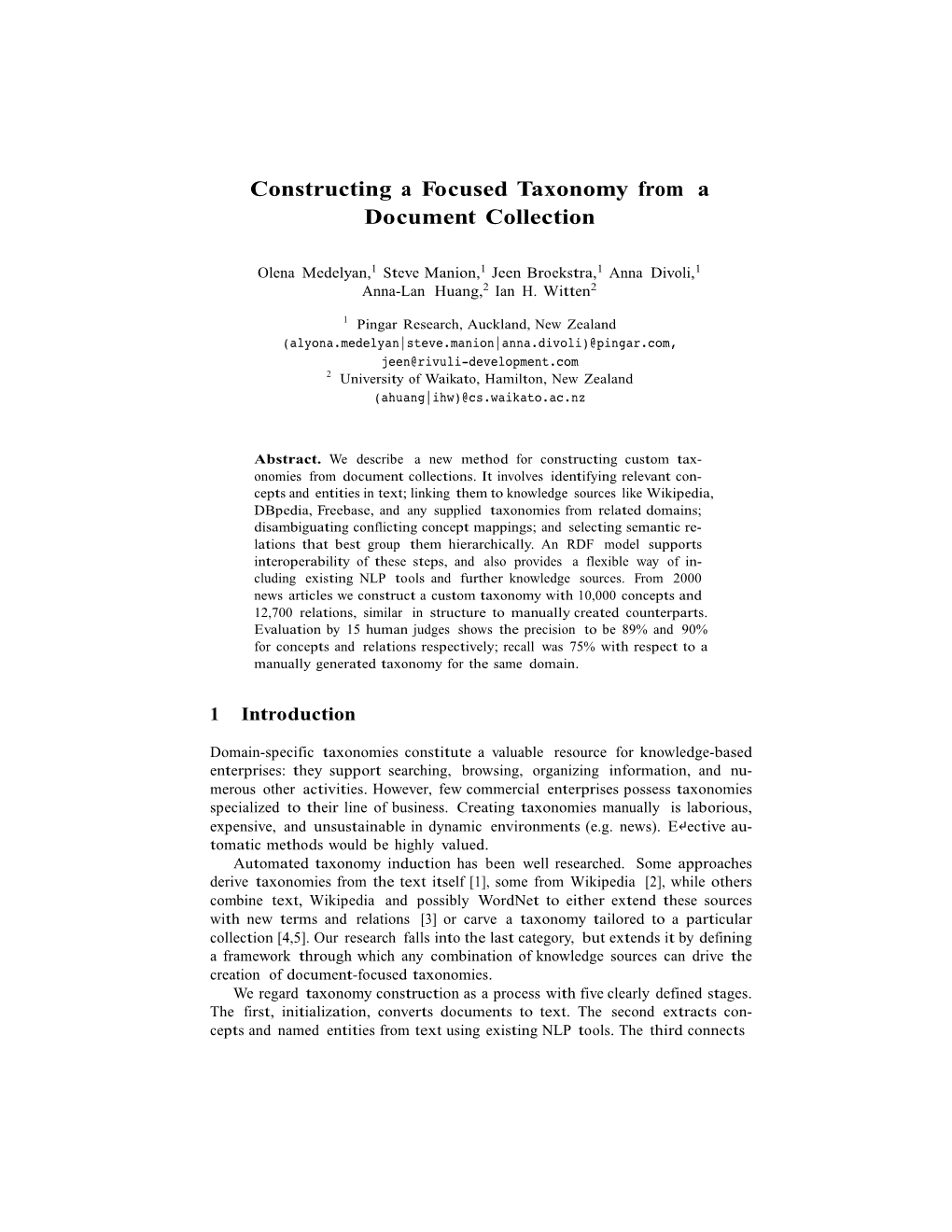 Constructing a Focused Taxonomy from a Document Collection