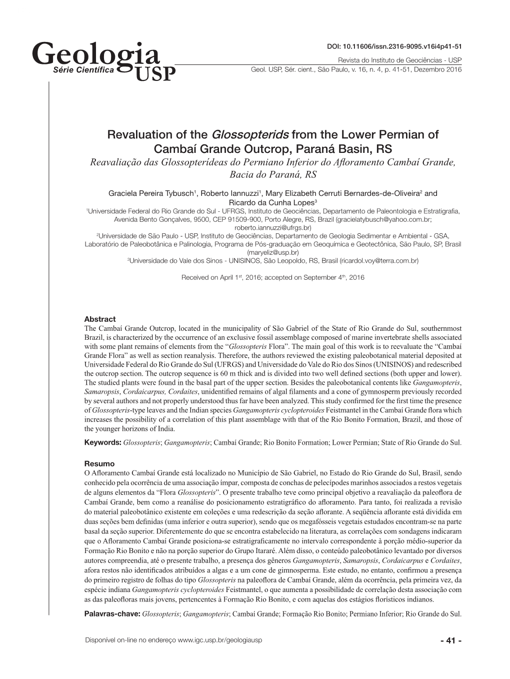 Revaluation of the Glossopterids from the Lower Permian of Cambaí Grande Outcrop, Paraná Basin, RS