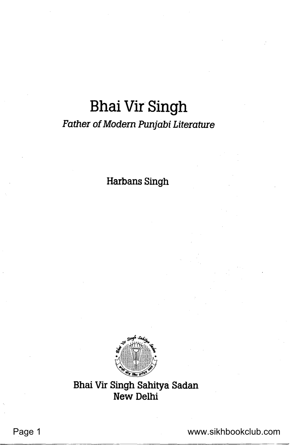 Bhai Vir Singh Father' Ofmodem Punjabi Literature