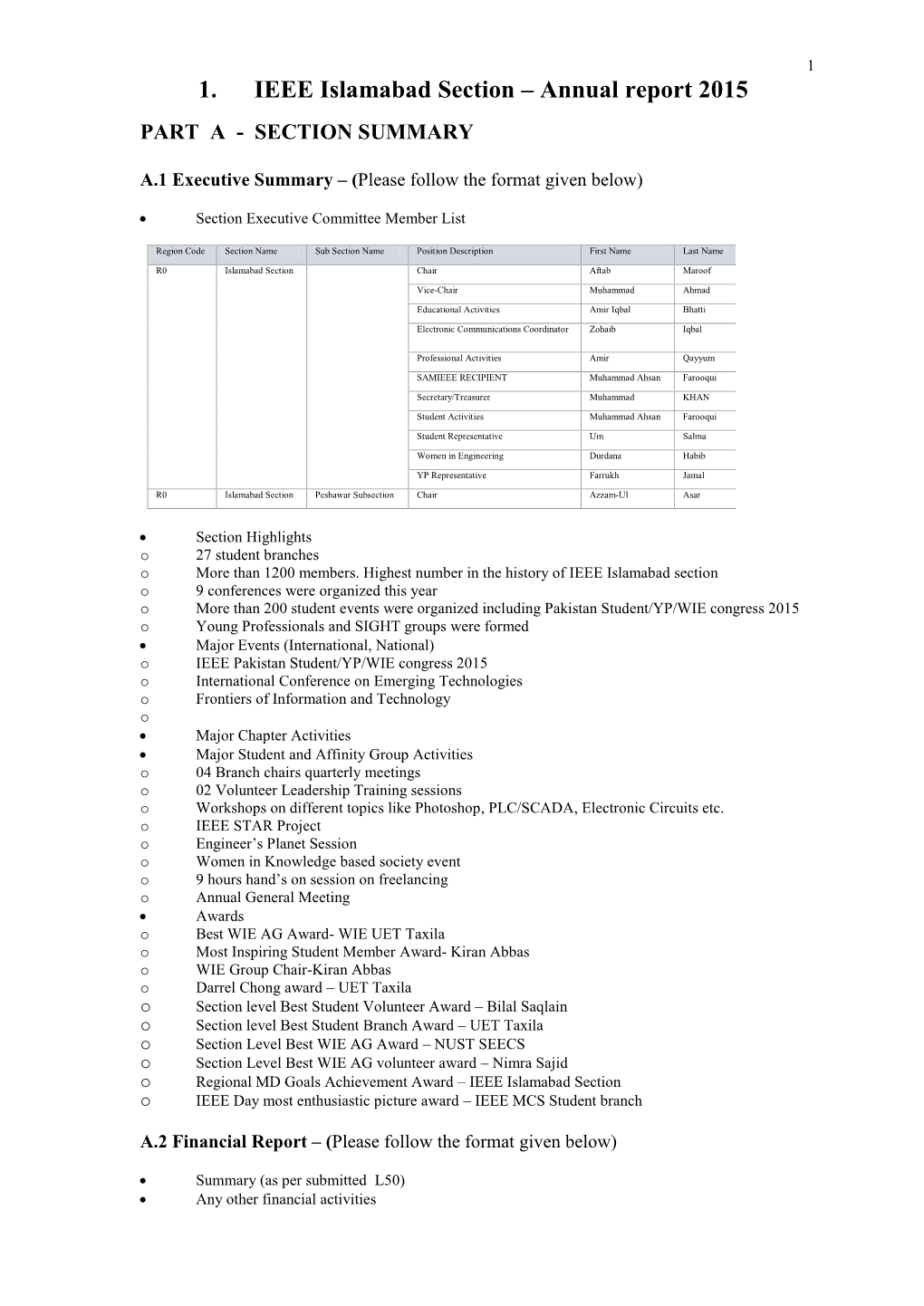 1. IEEE Islamabad Section – Annual Report 2015