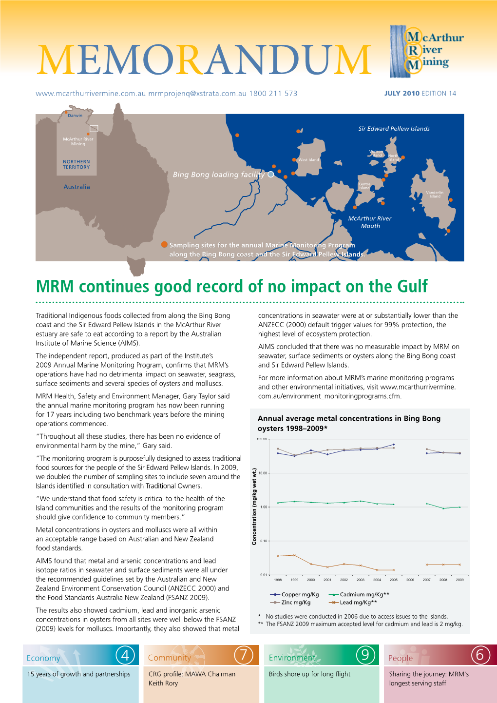 MEMORANDUM Mrmprojenq@Xstrata.Com.Au 1800 211 573 JULY 2010 EDITION 14