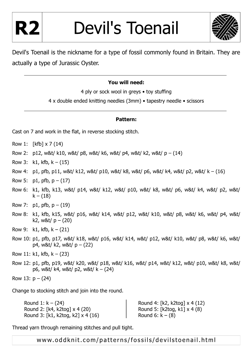 Free Devil's Toenail Knitting Pattern