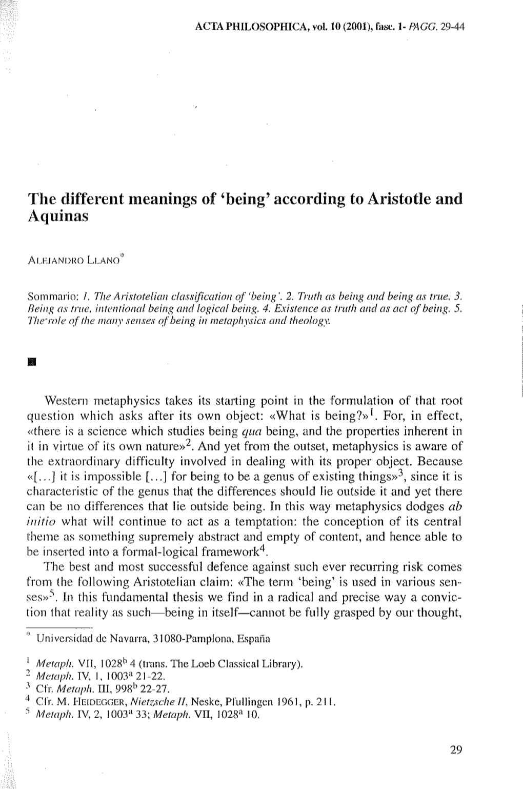 The Different Meanings of 'Being' According to Aristotle and Aquinas