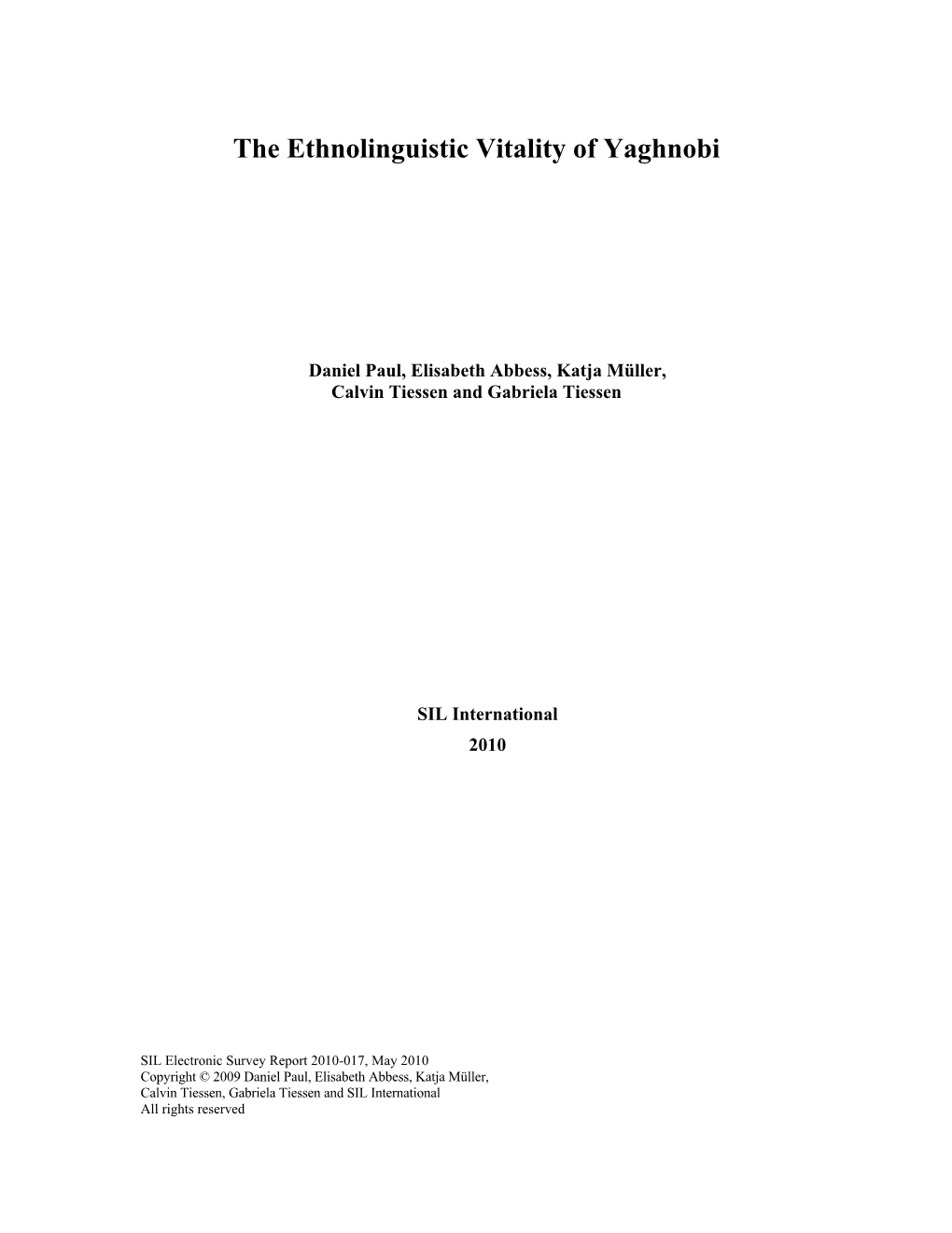 The Ethnolinguistic Vitality of Yaghnobi