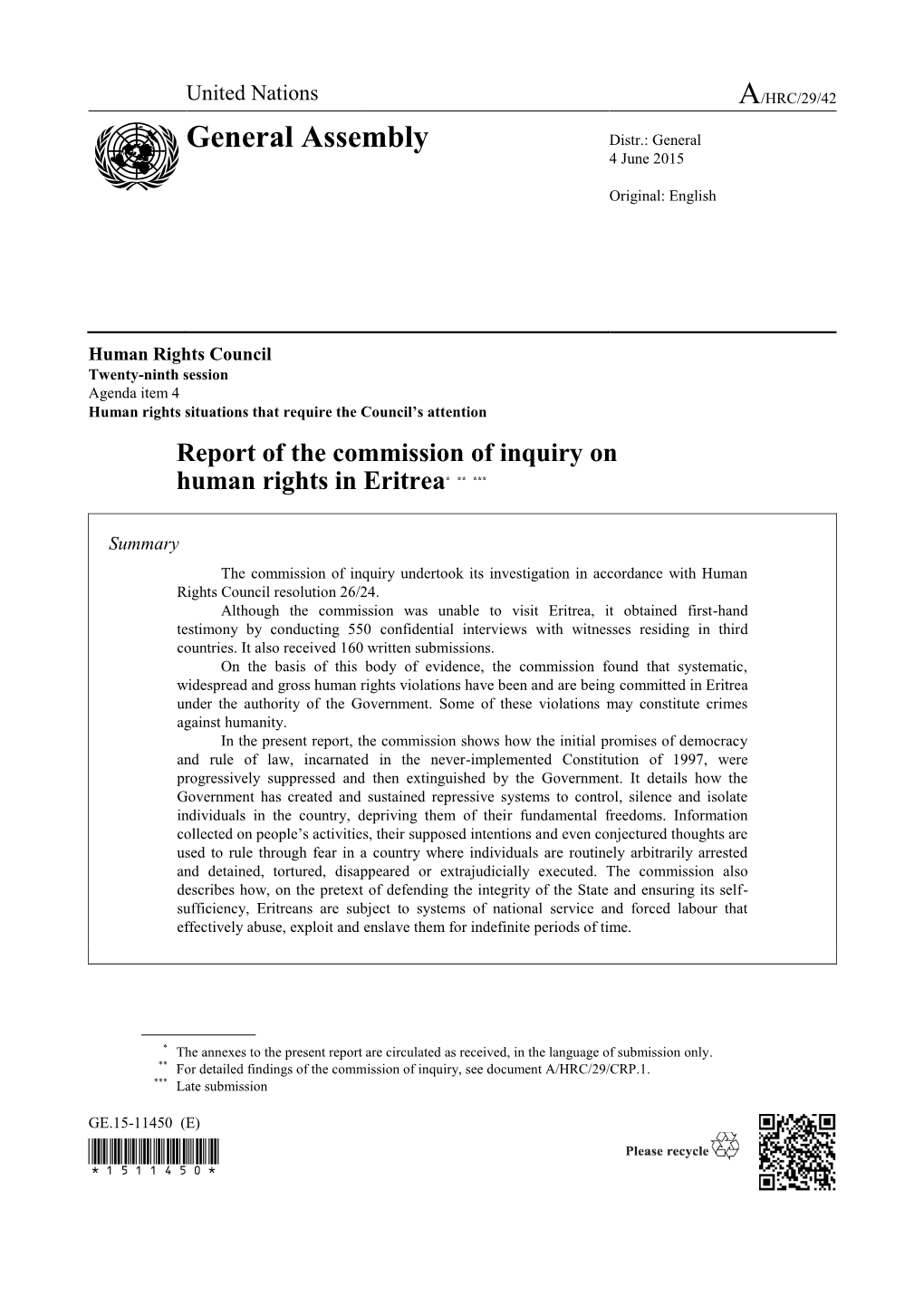 Report of the Commission of Inquiry on Human Rights in Eritrea* ** ***