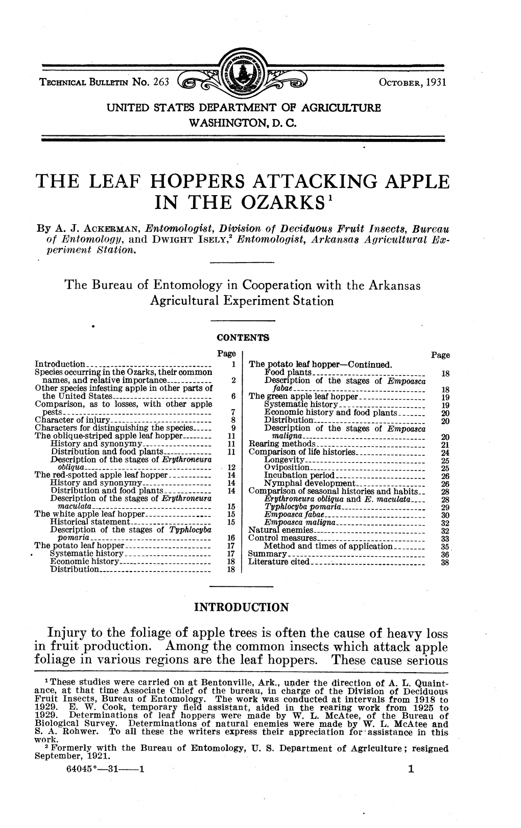 THE LEAF HOPPERS ATTACKING APPLE in the OZARKS^ by A
