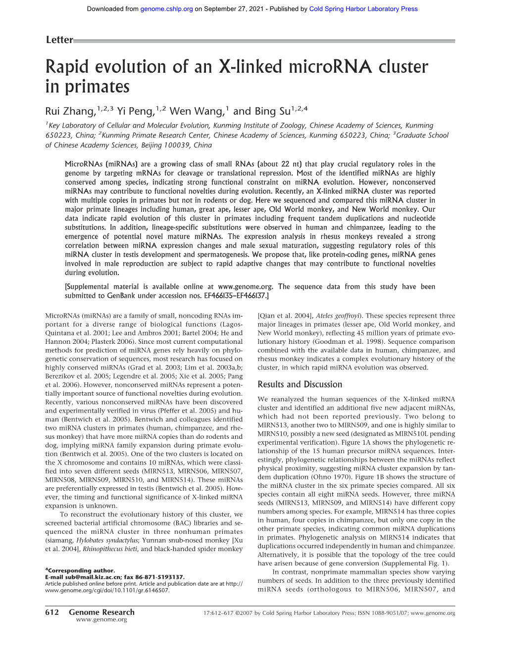 Rapid Evolution of an X-Linked Microrna Cluster in Primates