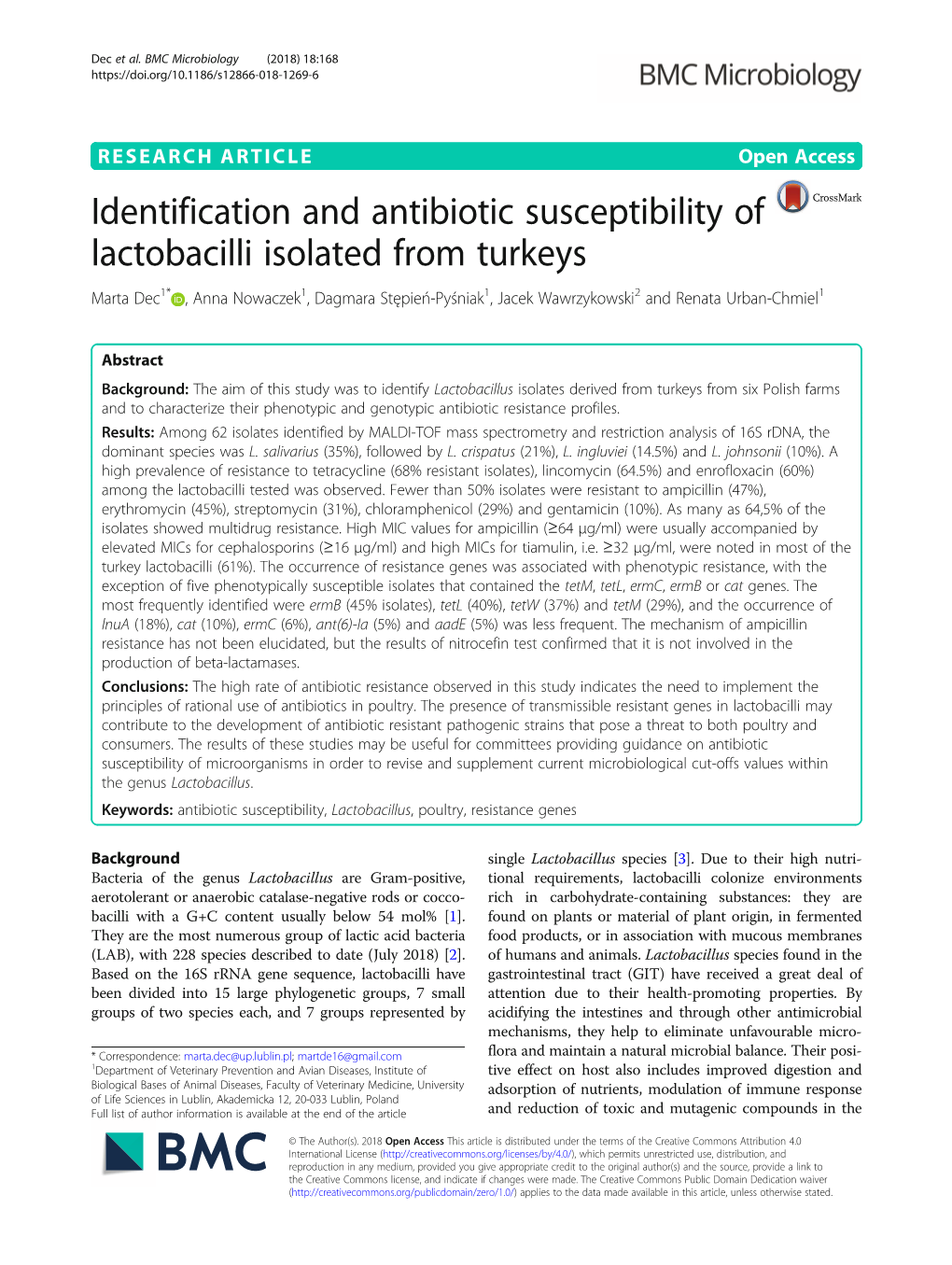 Identification and Antibiotic Susceptibility of Lactobacilli Isolated