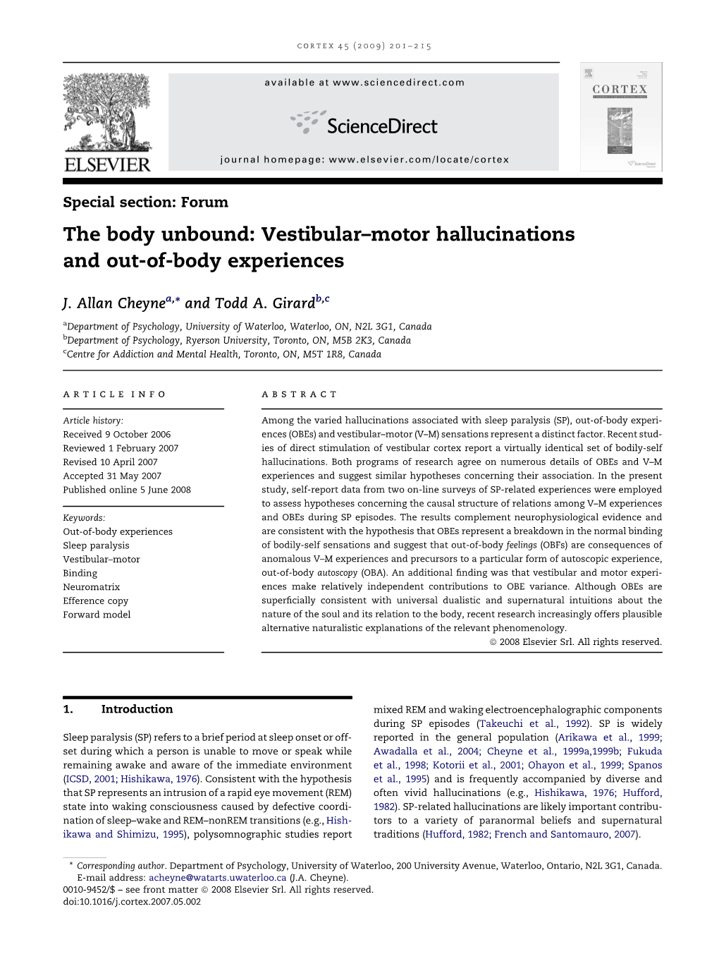 Vestibular-Motor Hallucinations and Out-Of-Body Experiences
