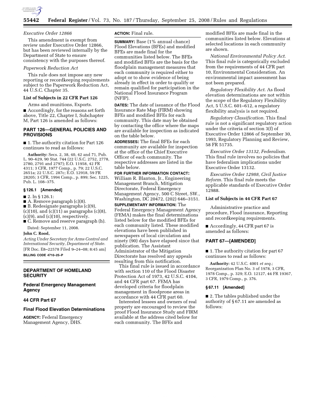 Federal Register/Vol. 73, No. 187/Thursday, September 25, 2008