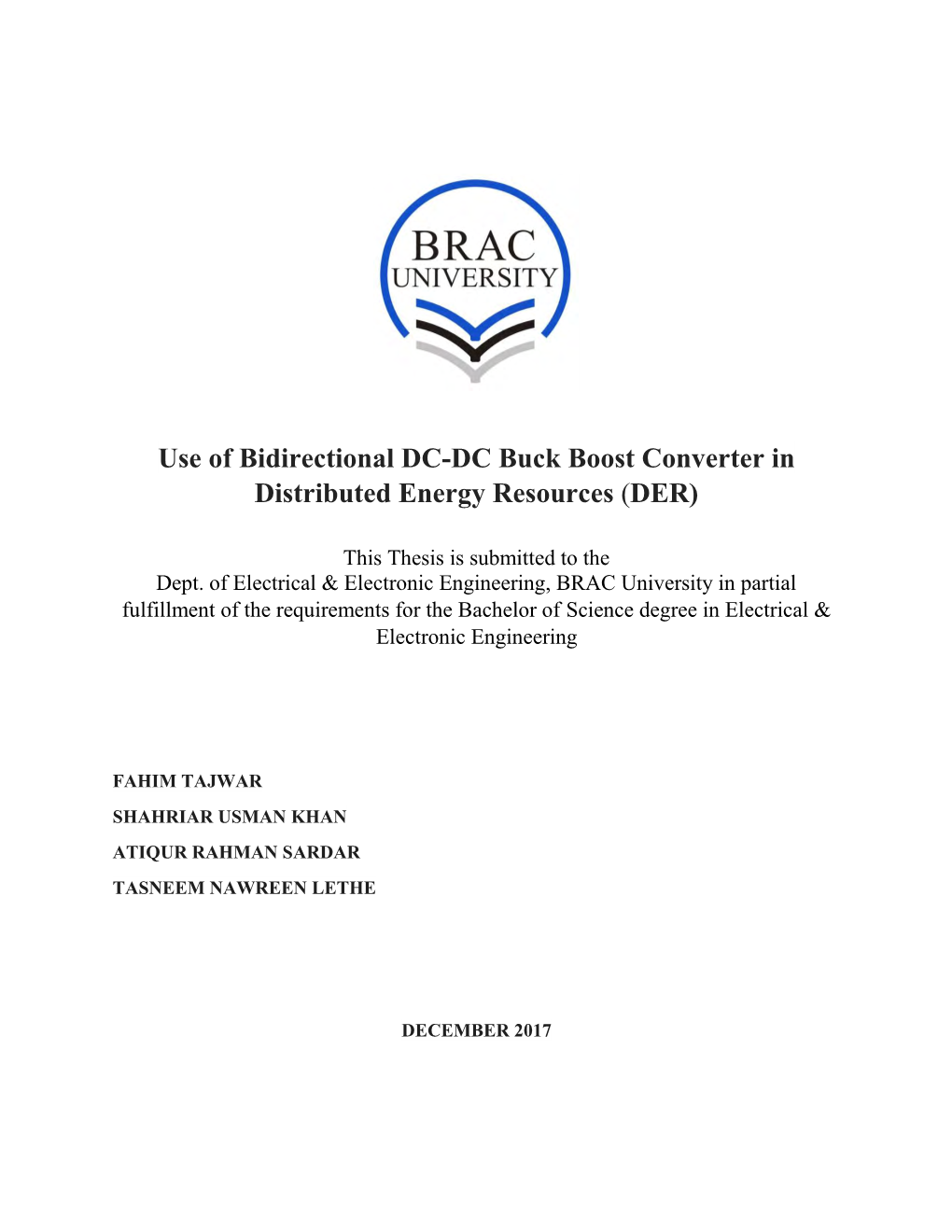 Use of Bidirectional DC-DC Buck Boost Converter in Distributed Energy Resources (DER)