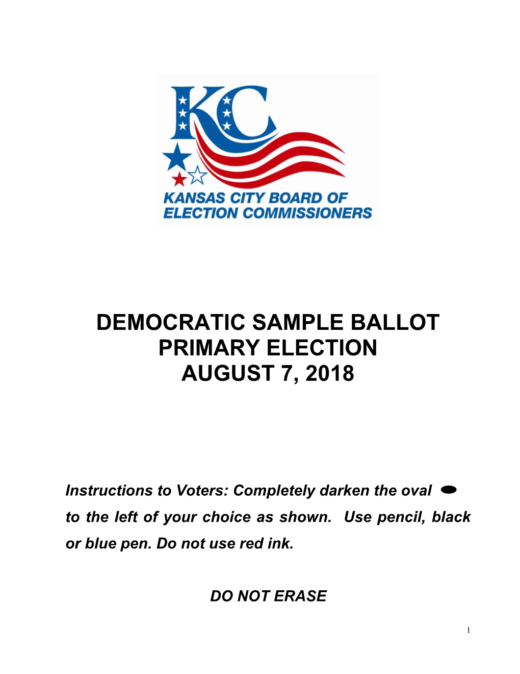 Democratic Sample Ballot Primary Election August 7, 2018