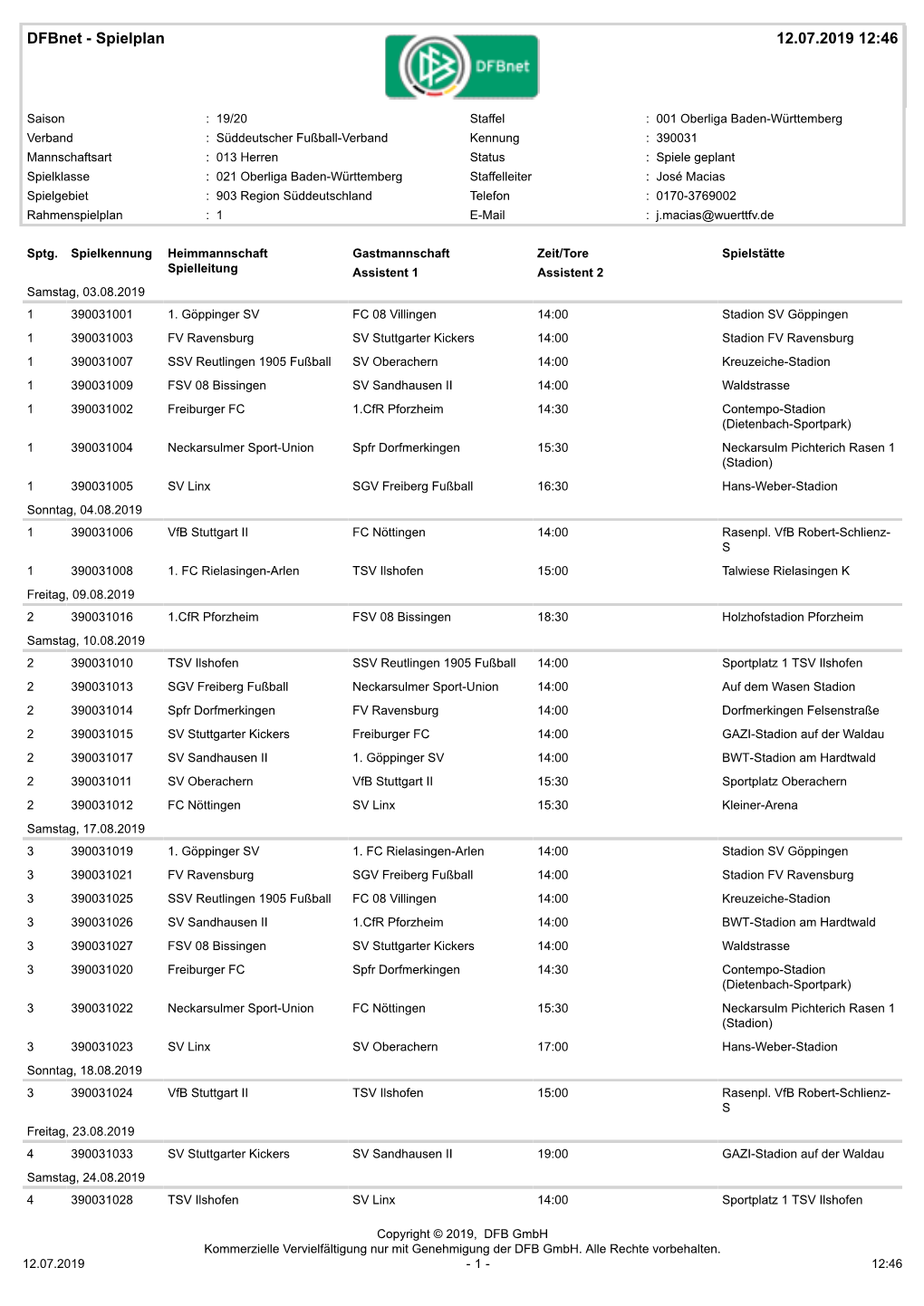 Dfbnet - Spielplan 12.07.2019 12:46