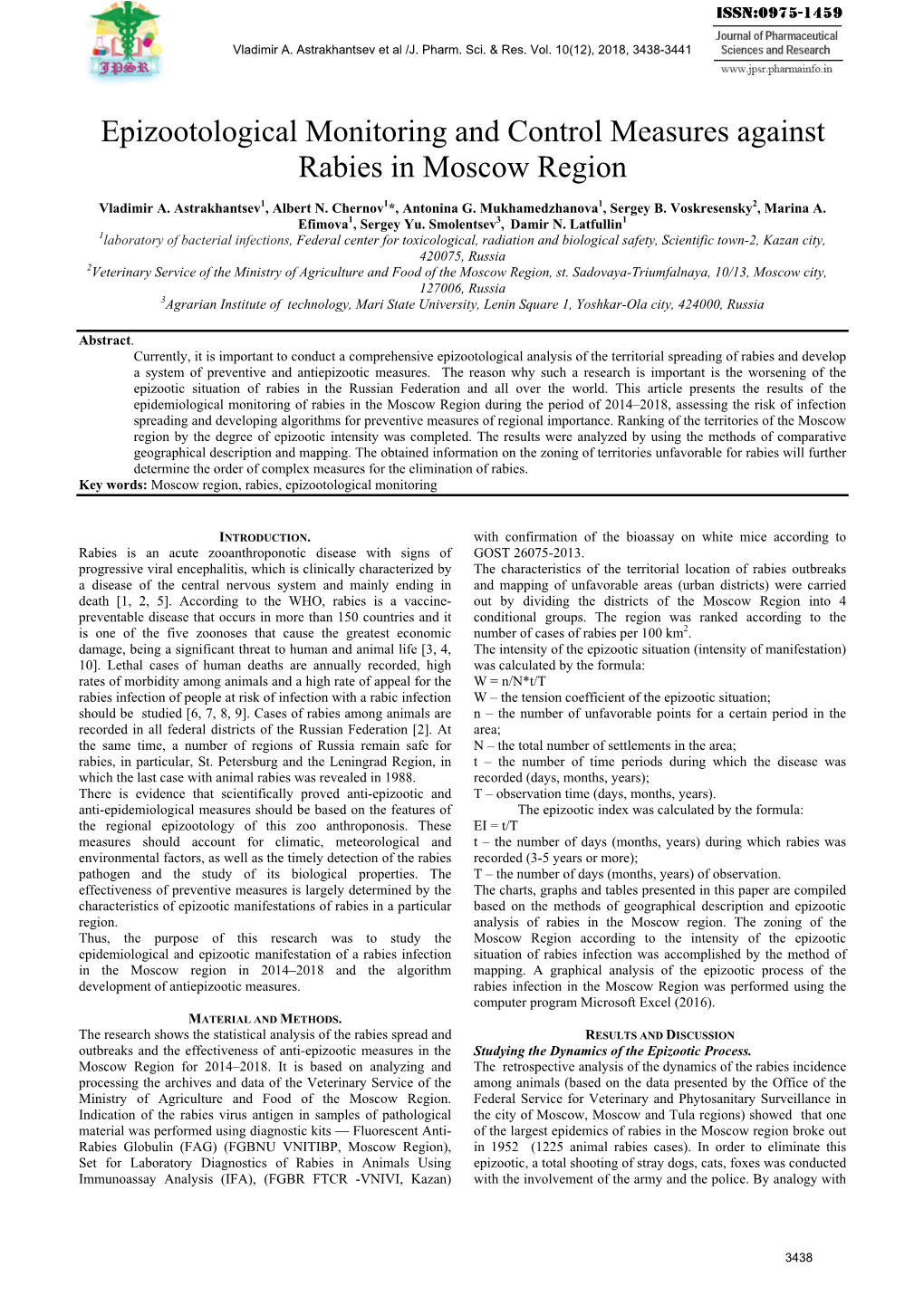 Epizootological Monitoring and Control Measures Against Rabies in Moscow Region