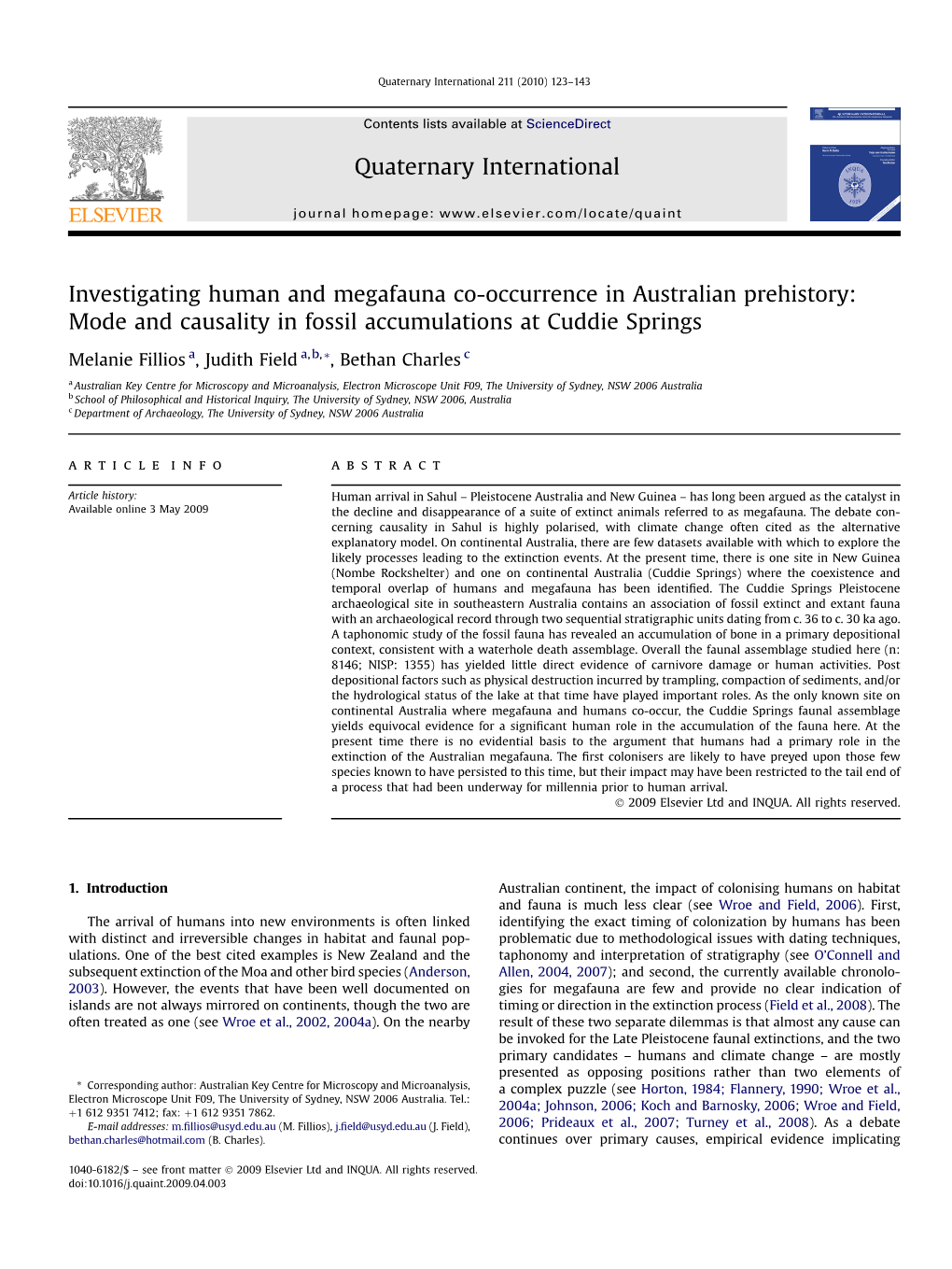 Investigating Human and Megafauna Co-Occurrence in Australian Prehistory: Mode and Causality in Fossil Accumulations at Cuddie Springs