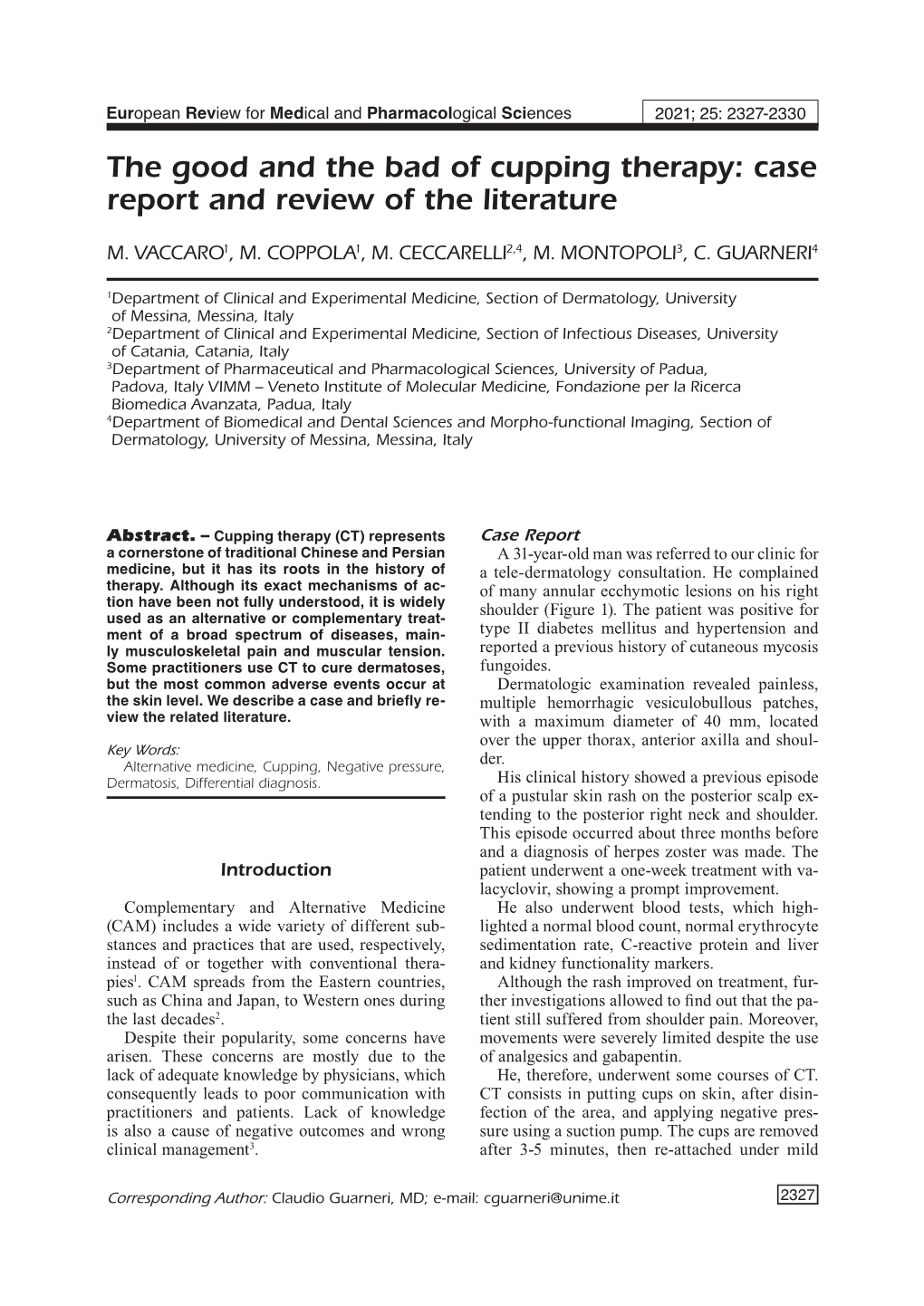 The Good and the Bad of Cupping Therapy: Case Report and Review of the Literature