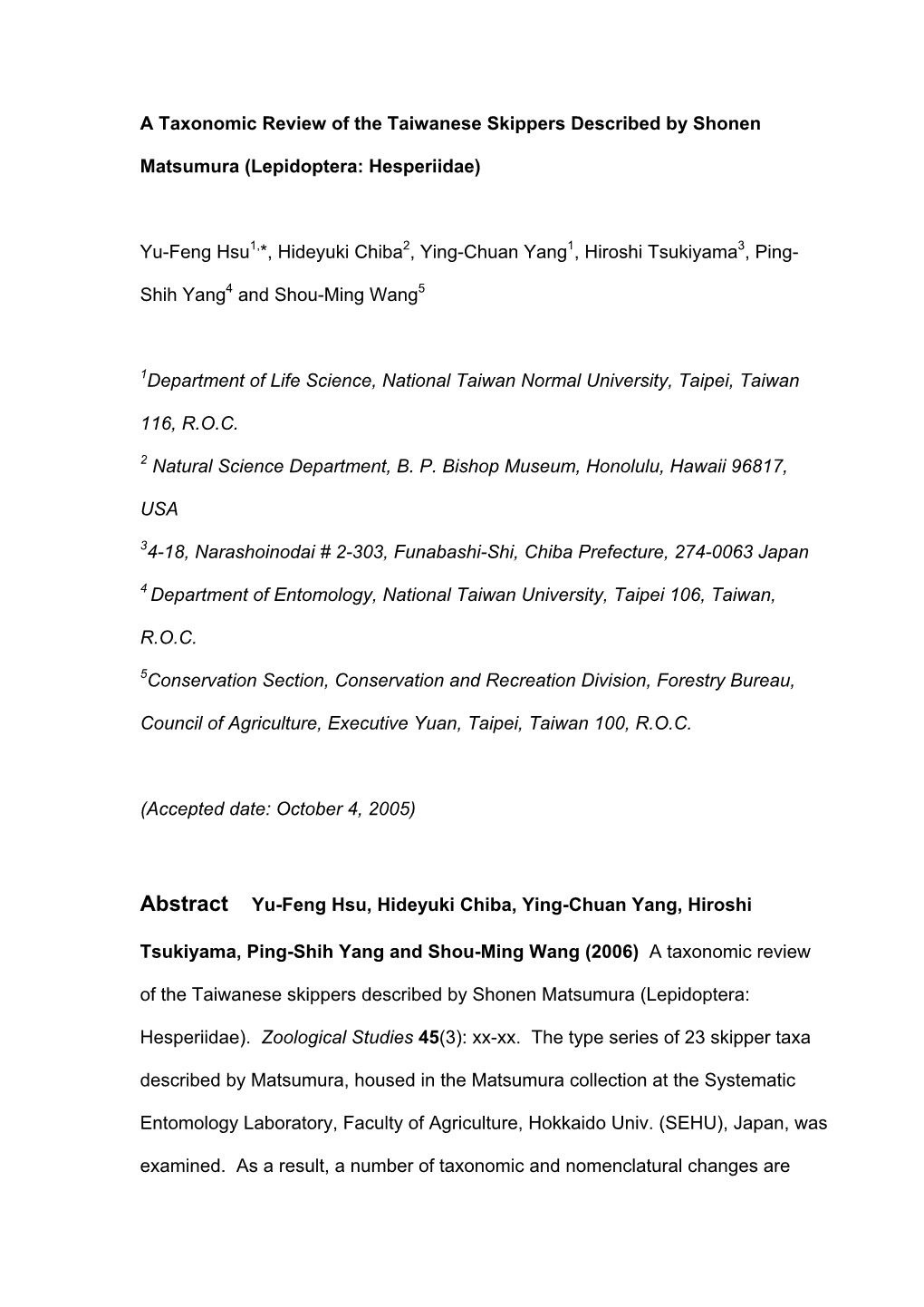 A Taxonomic Review of the Taiwanese Skippers Described by Shonen