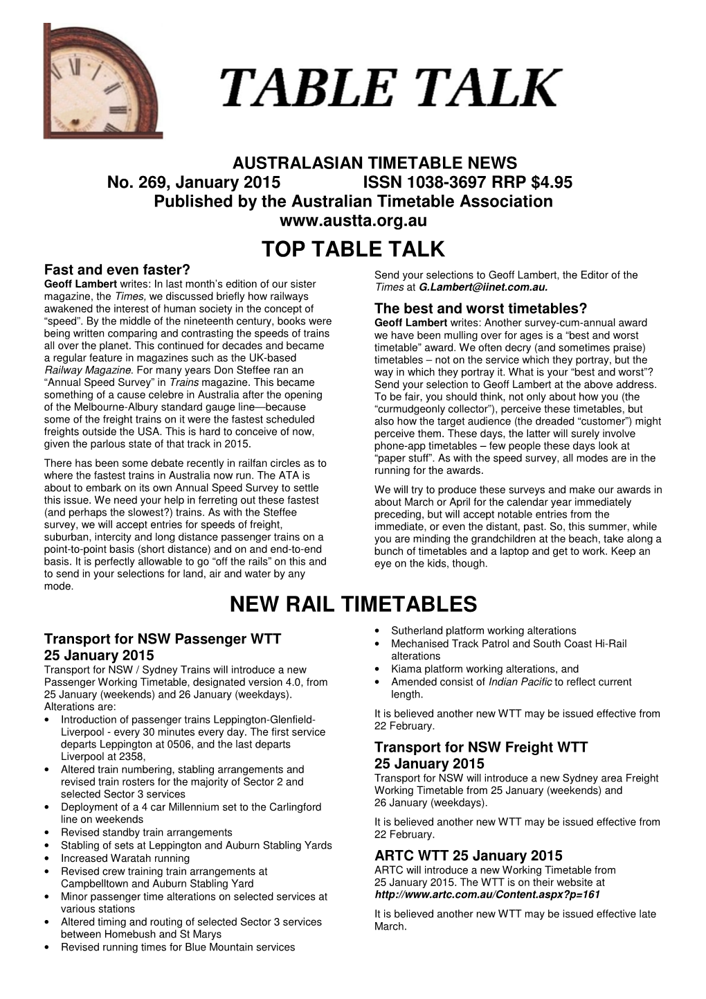 Top Table Talk New Rail Timetables