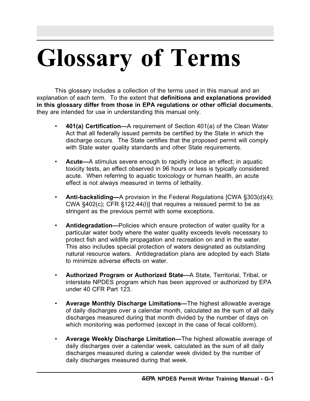 EPA Glossary of Terms