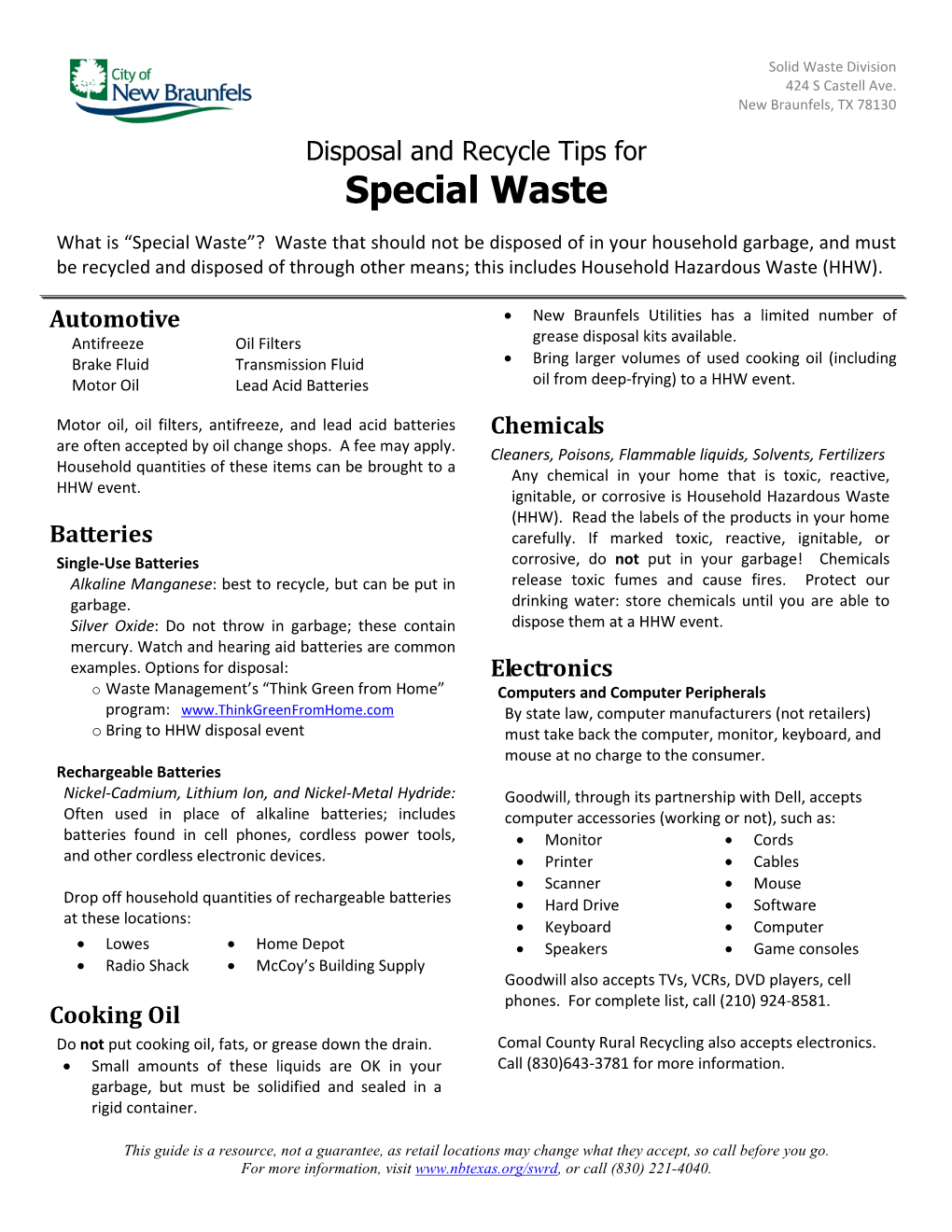 Disposal and Recycle Tips for Special Waste