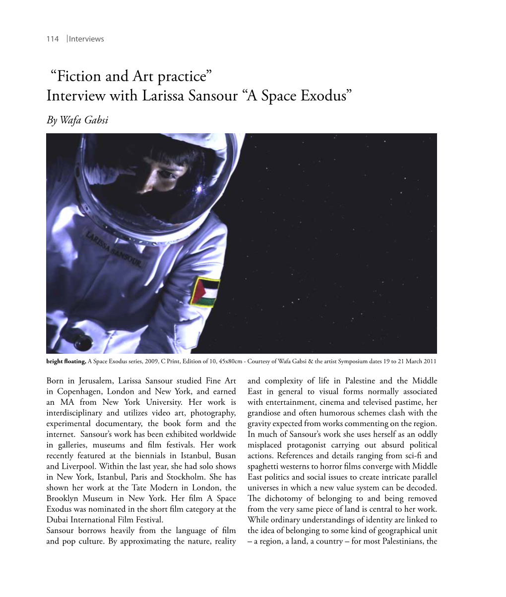 “Fiction and Art Practice” Interview with Larissa Sansour “A Space Exodus” by Wafa Gabsi