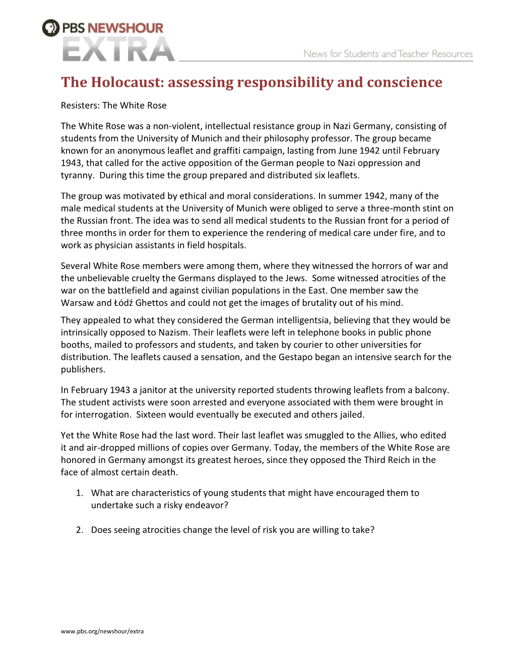 The Holocaust: Assessing Responsibility and Conscience