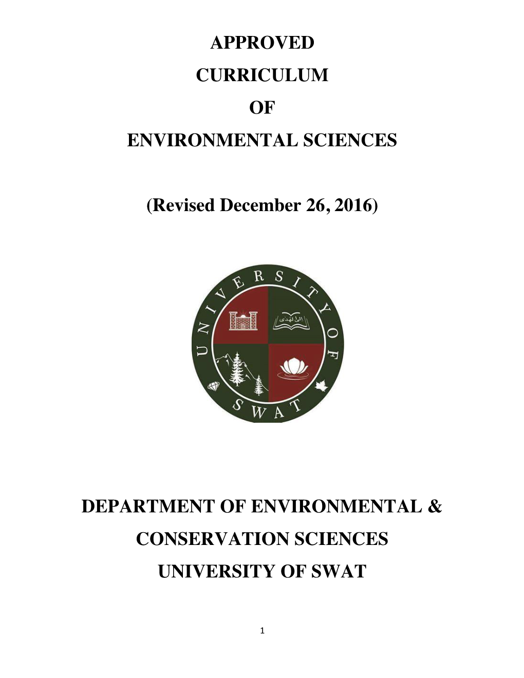 Approved Curriculum of Environmental Sciences