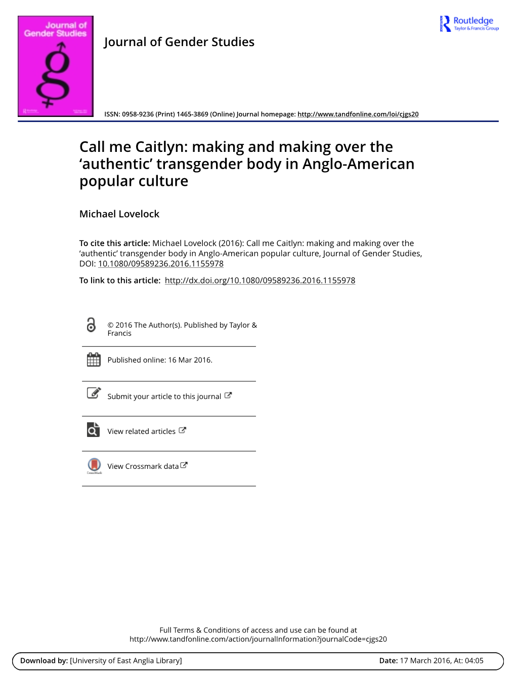 Call Me Caitlyn: Making and Making Over the ‘Authentic’ Transgender Body in Anglo-American Popular Culture