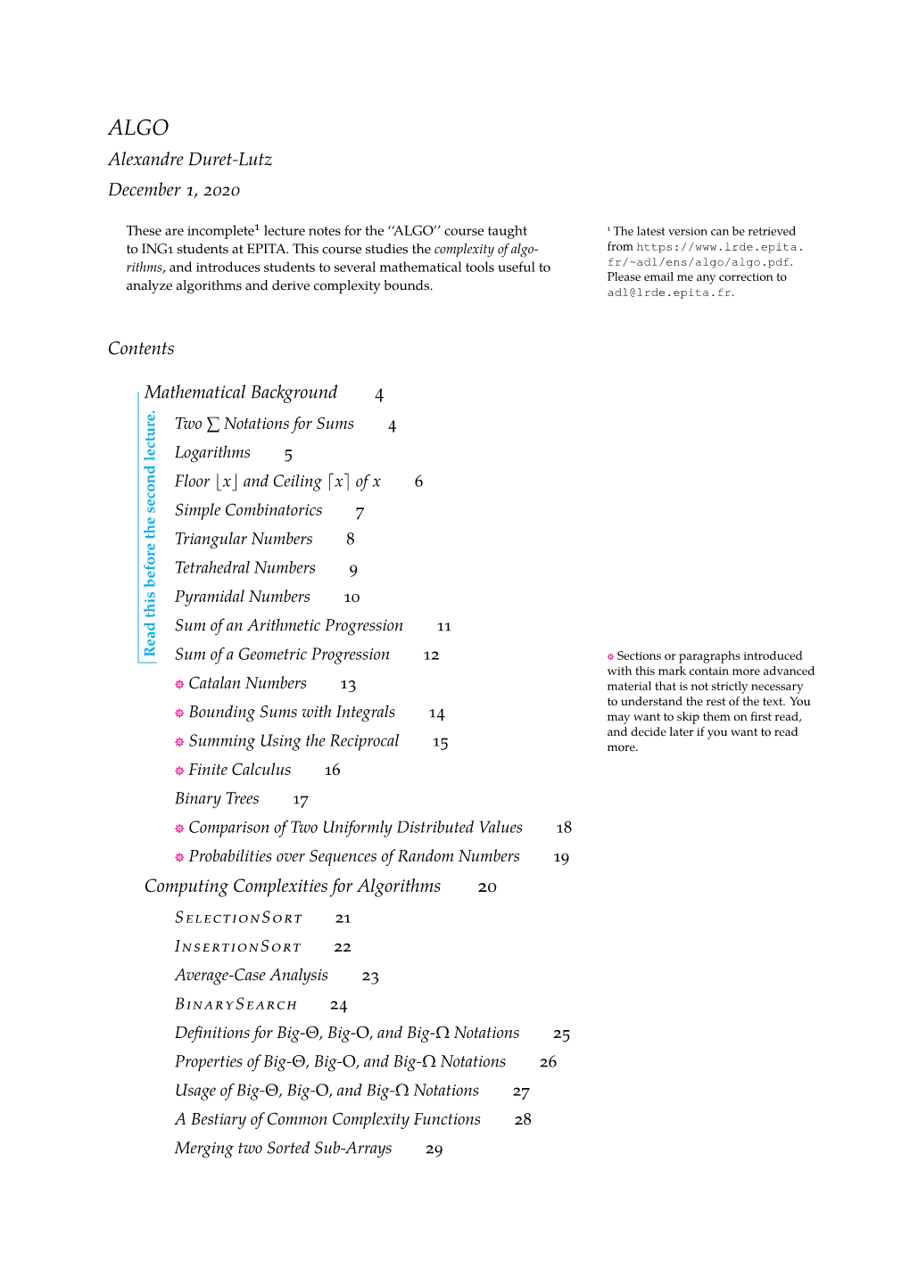 Alexandre Duret-Lutz December 1, 2020 Contents Mathematical Background 4 ⌈X⌉ of X Computing Complexities for Algorithms 20