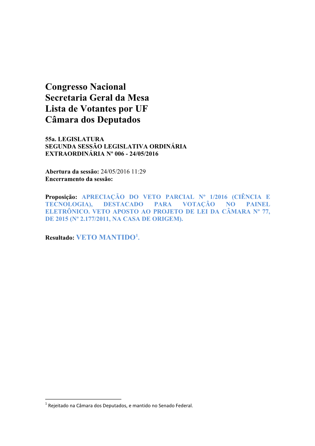 Congresso Nacional Secretaria Geral Da Mesa Lista De Votantes Por UF Câmara Dos Deputados