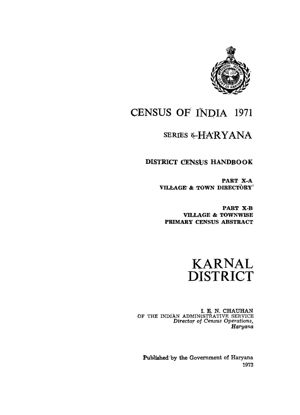 Village & Townwise Primary Census Abstract, Karnal, Pat X-B, A, Series