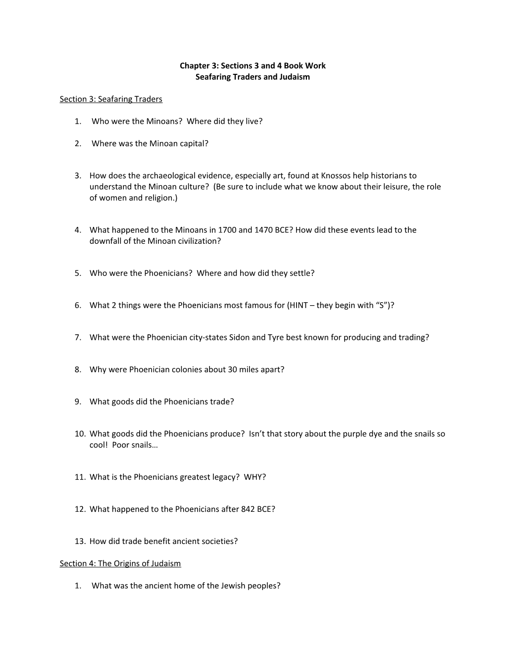 Chapter 3: Sections 3 and 4 Book Work