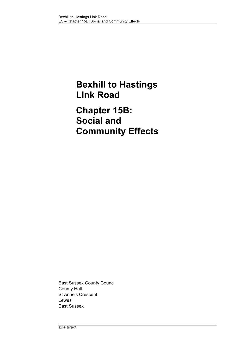 Bexhill to Hastings Link Road Chapter 15B: Social and Community Effects