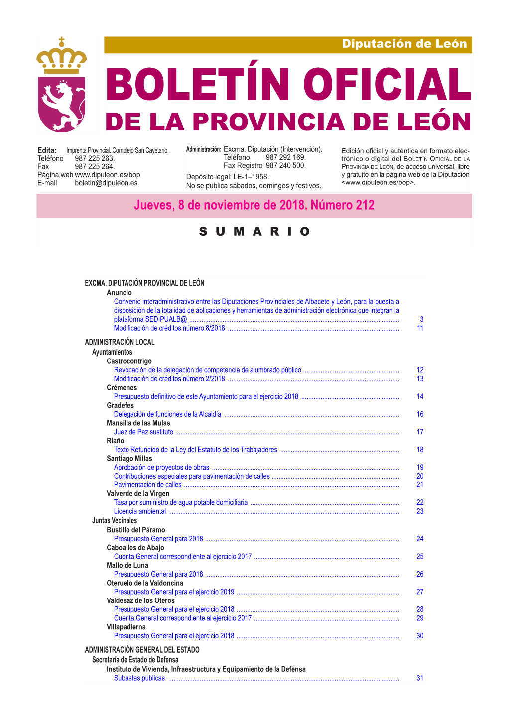 BOLETÍN OFICIAL DE LA PROVINCIA DE LEÓN Edita: Imprenta Provincial