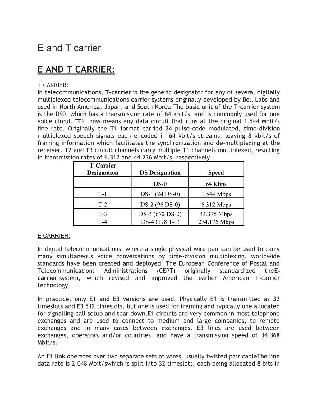 E and T Carrier E and T CARRIER