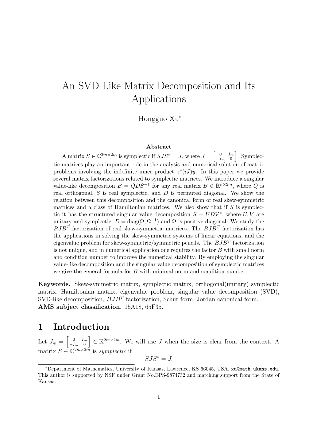 An SVD-Like Matrix Decomposition and Its Applications