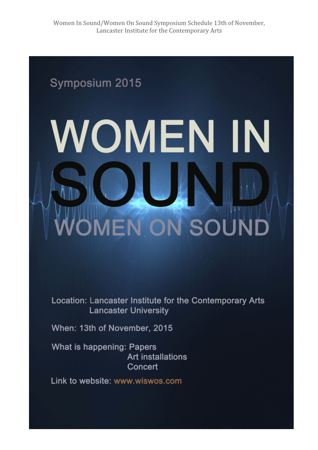 Women in Sound/Women on Sound Symposium Schedule 13Th Of