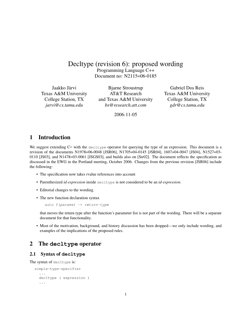 Decltype (Revision 6): Proposed Wording Programming Language C++ Document No: N2115=06-0185