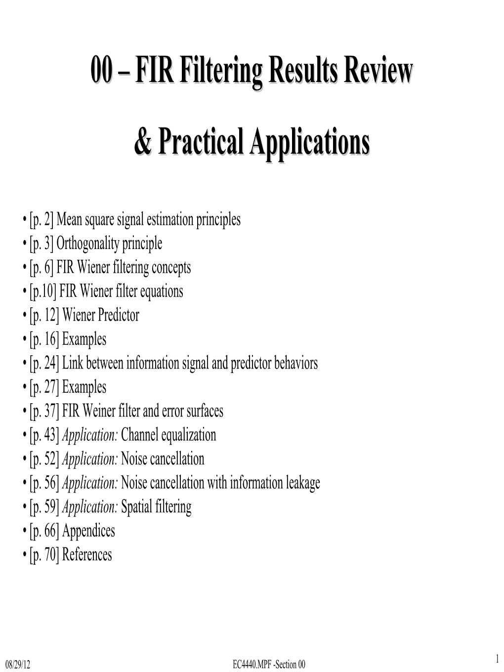 Optimal Filtering (FIR Wiener)