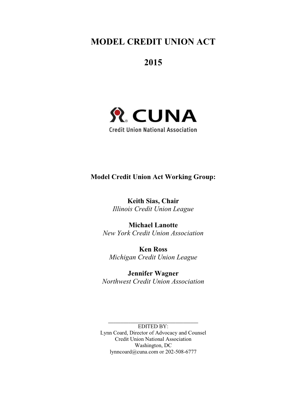 Cuna's 2007 Model Credit Union Act Task Force