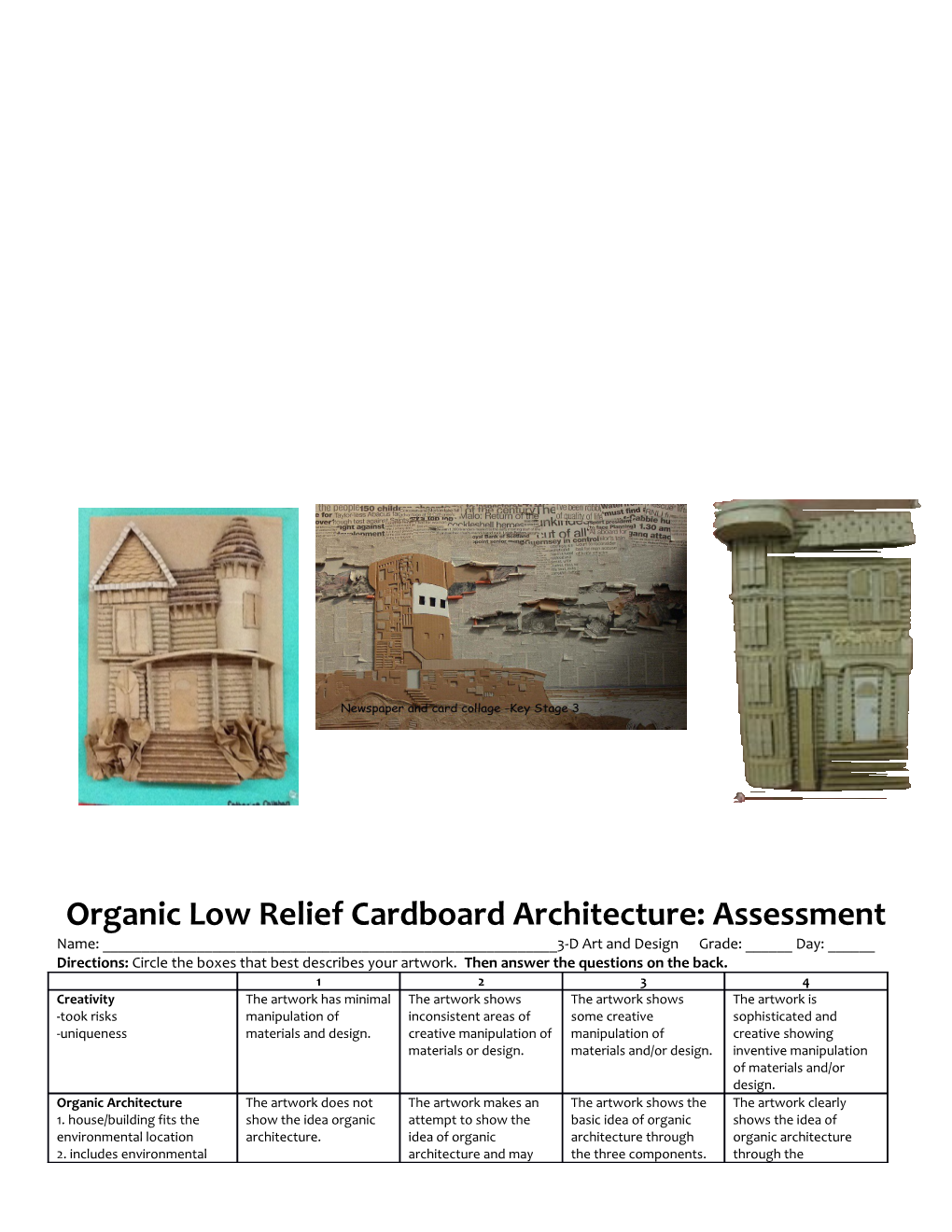 Organic Low Relief Cardboard Architecture: Assessment