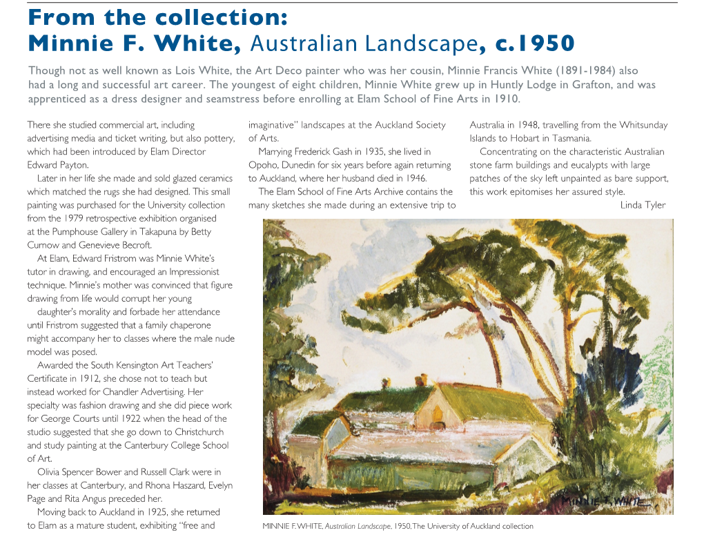 From the Collection: Minnie F. White, Australian Landscape, C. 9 0 Migrant Advocate Wins Writer's Prize
