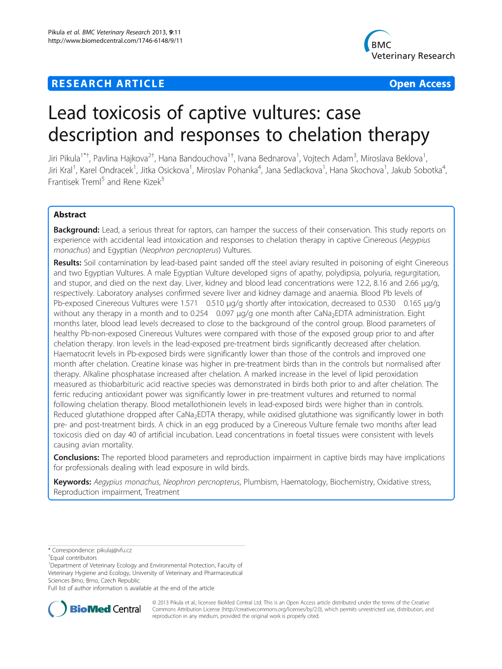 Lead Toxicosis of Captive Vultures: Case Description and Responses To