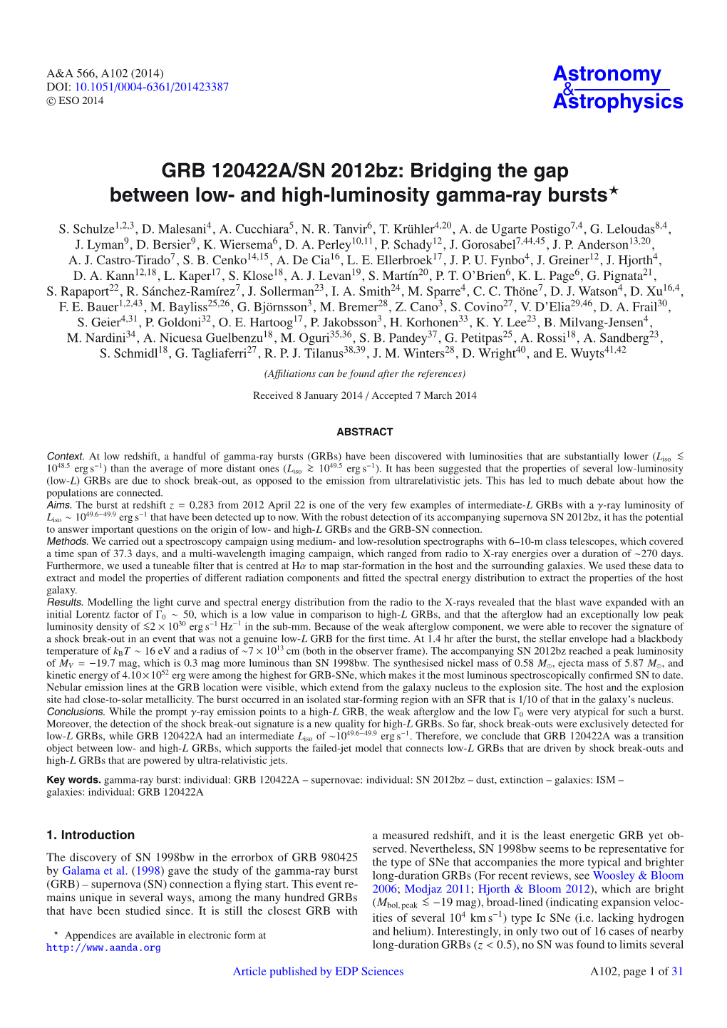 GRB 120422A/SN 2012Bz: Bridging the Gap Between Low- and High-Luminosity Gamma-Ray Bursts