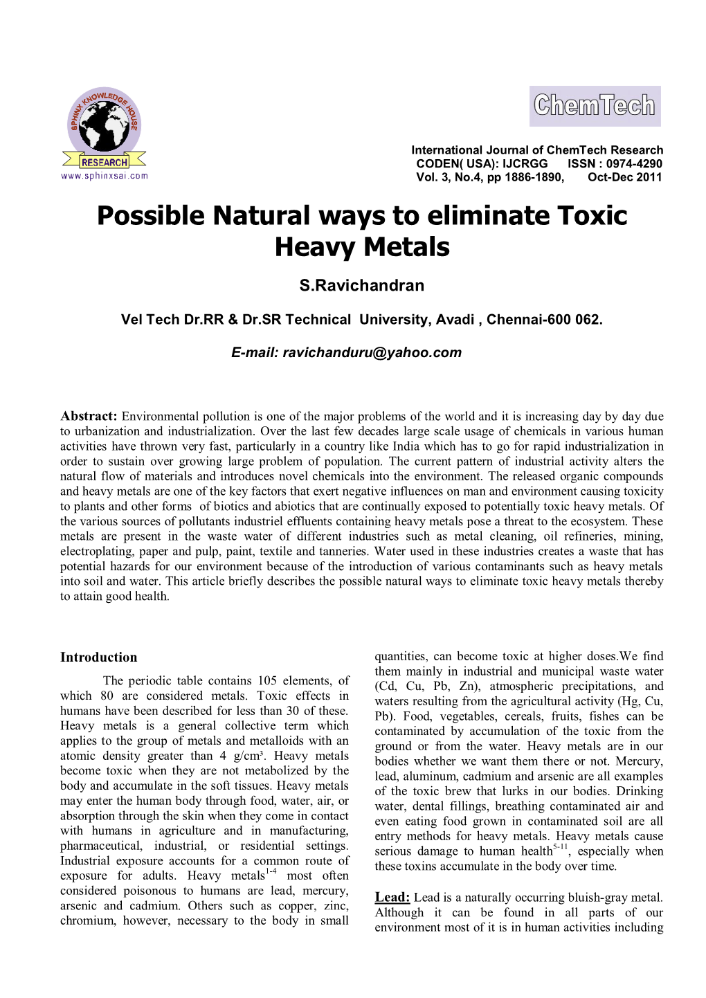 Possible Natural Ways to Eliminate Toxic Heavy Metals