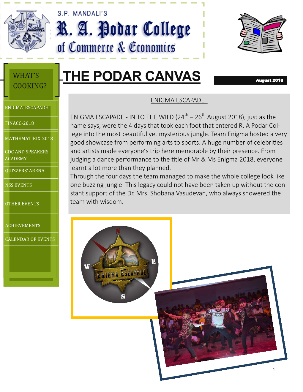 THE PODAR CANVAS August 2018 COOKING?
