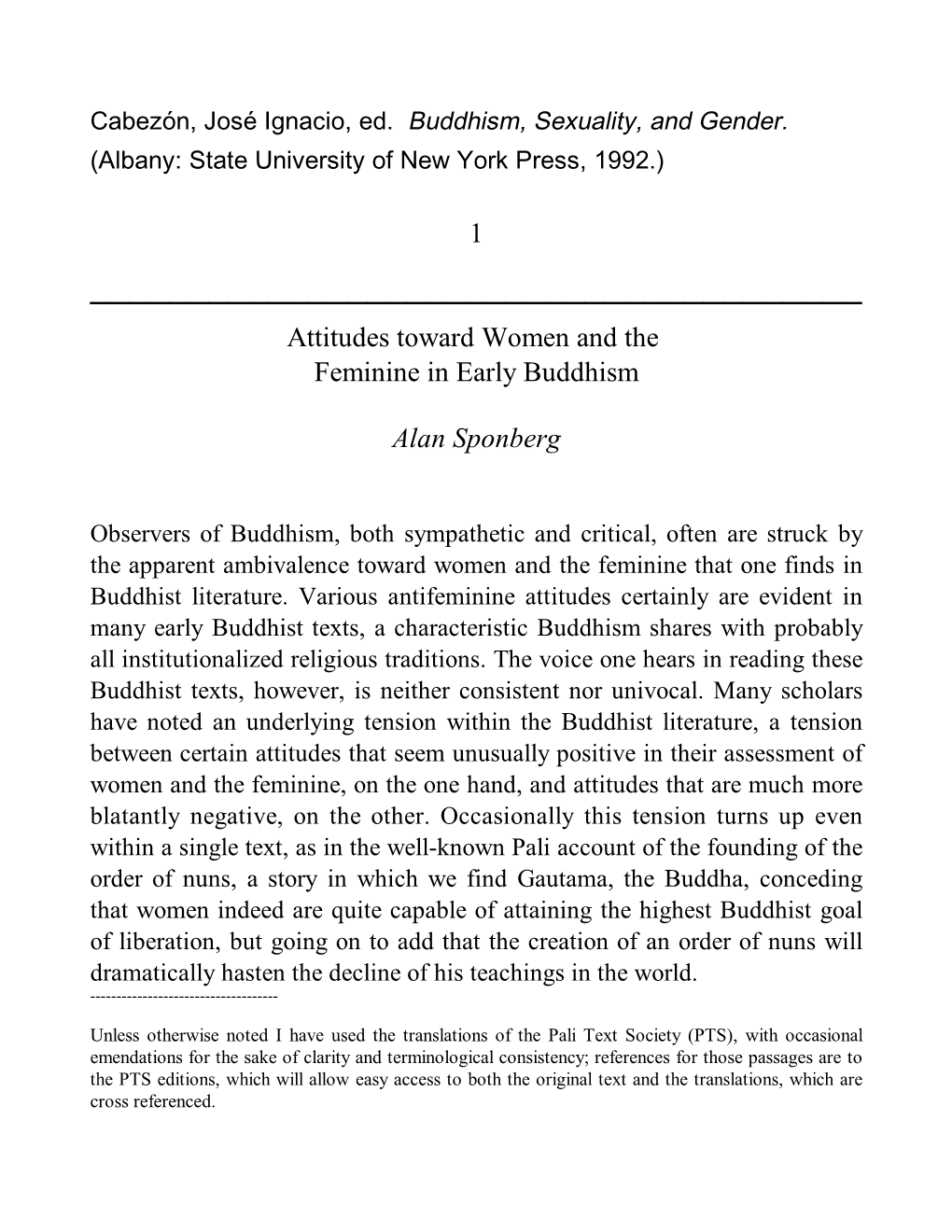 Attitudes Toward Women and the Feminine in Early Buddhism